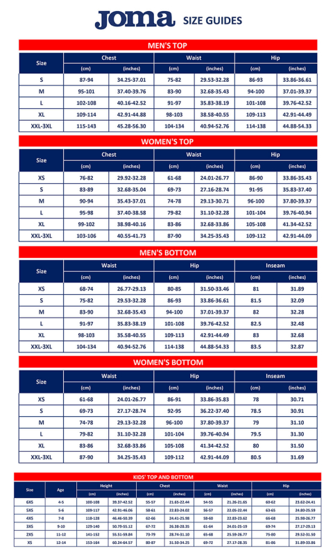 Joma Size Guide